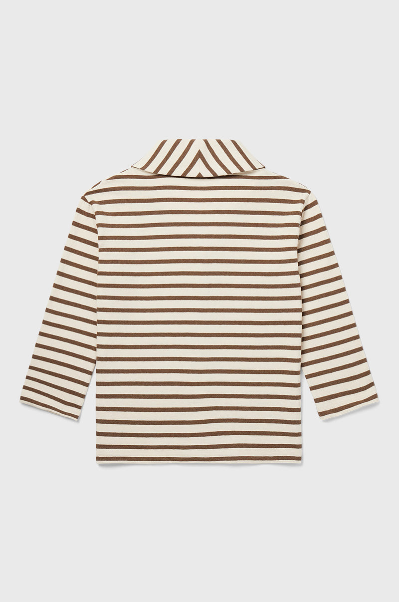 the lady and the sailor Snap Cardi in Mocha Stripe.
