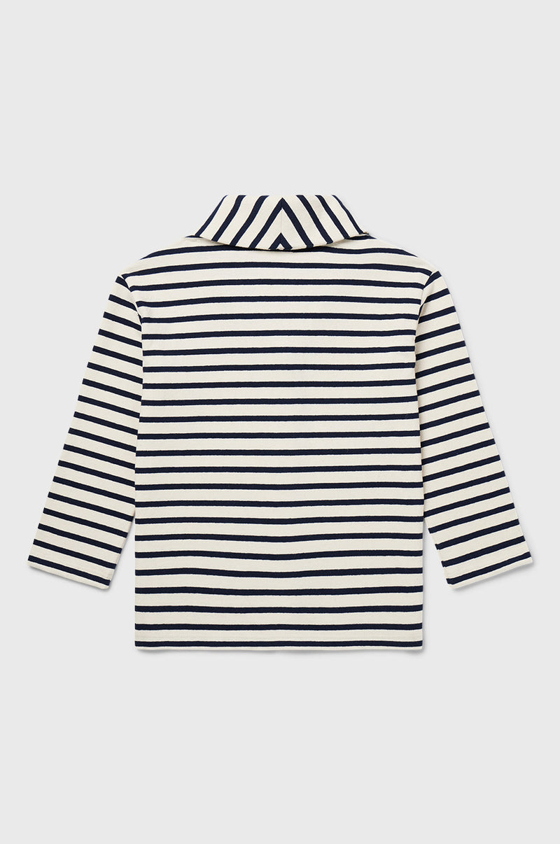 the lady and the sailor Snap Cardi in Navy Stripe.
