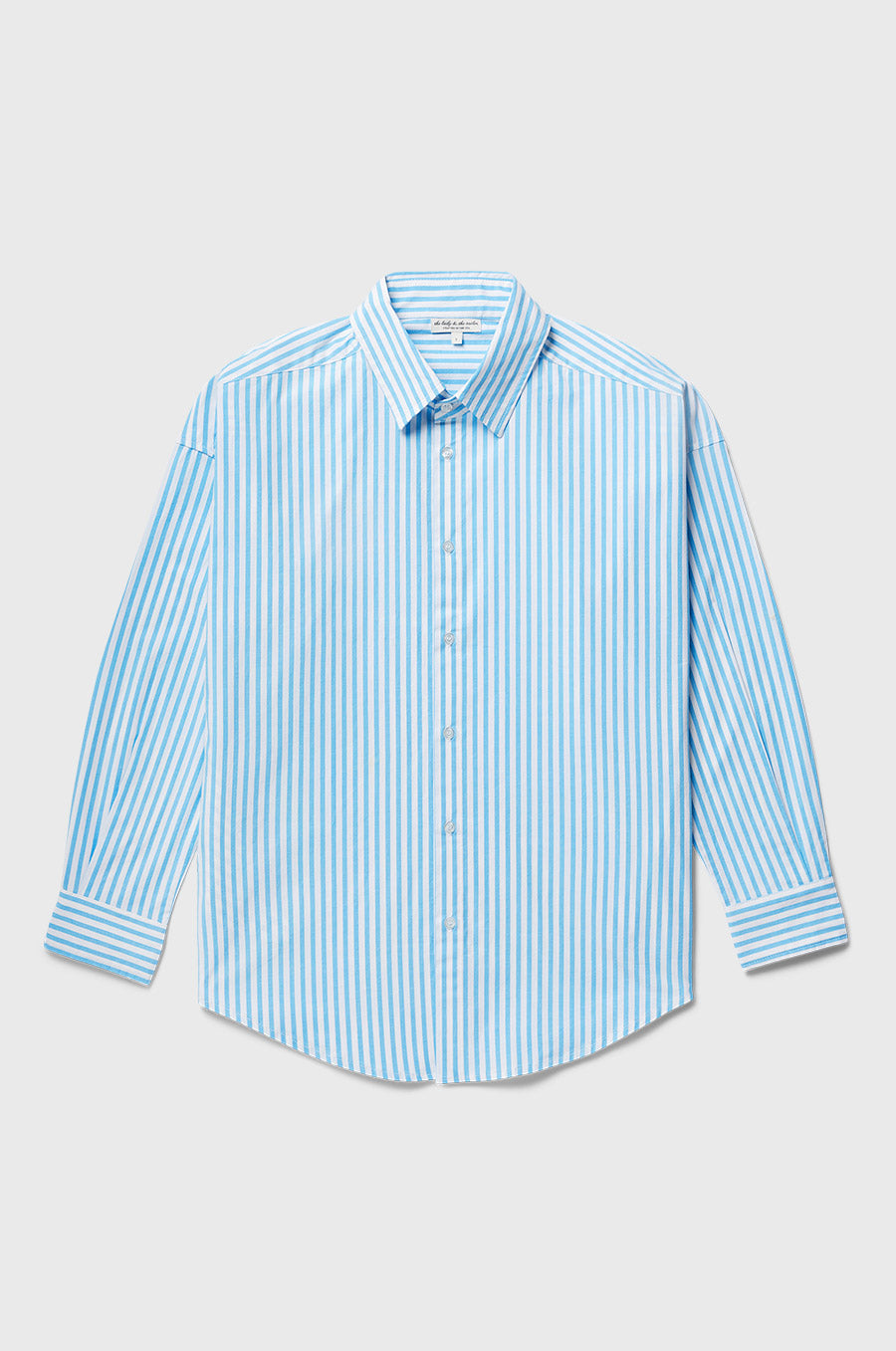 the lady & the sailor Sunday Shirt in Turquoise Stripe Poplin.