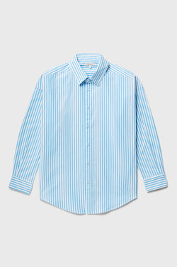 the lady & the sailor Sunday Shirt in Turquoise Stripe Poplin.