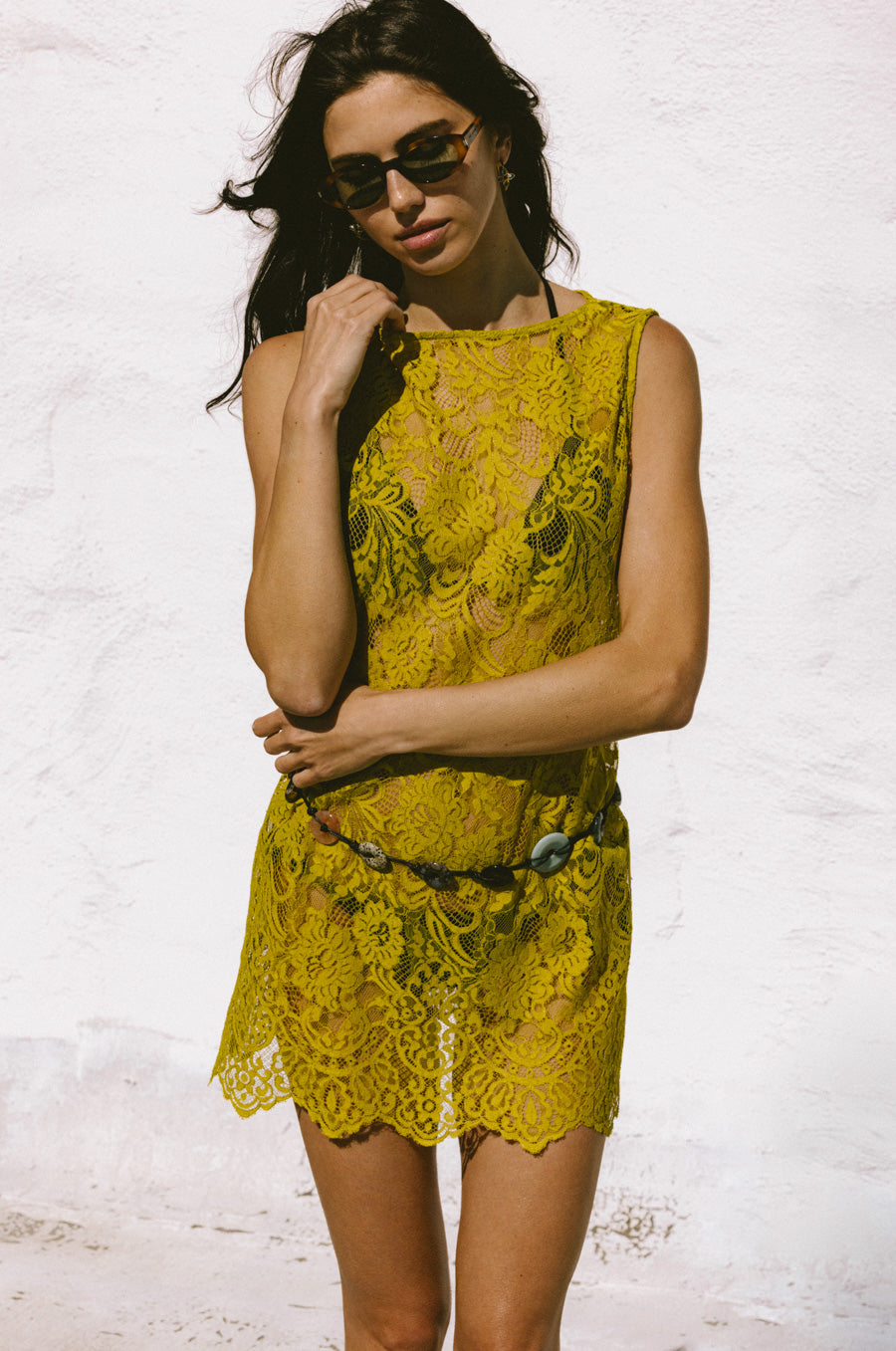 MINI LACE TUNIC IN CHARTREUSE