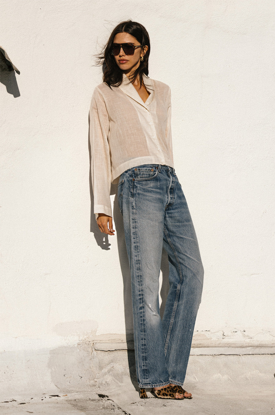 SHAWL COLLAR BLOUSE IN SHEER ECRU