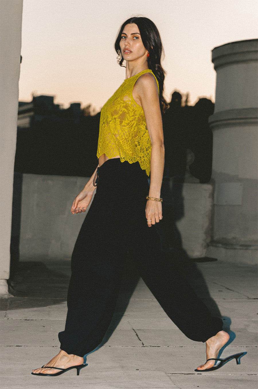 SCALLOPED LACE TANK IN CHARTREUSE