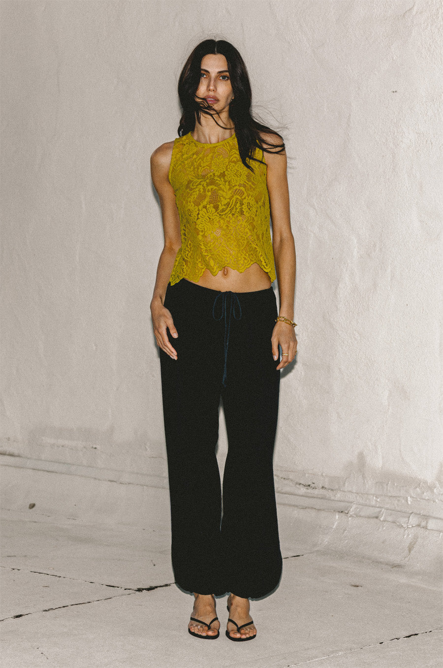 SCALLOPED LACE TANK IN CHARTREUSE