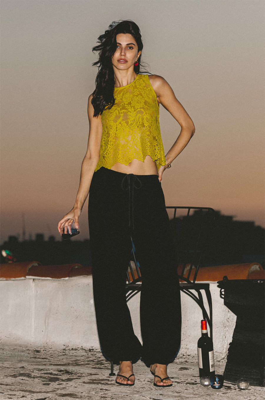 SCALLOPED LACE TANK IN CHARTREUSE