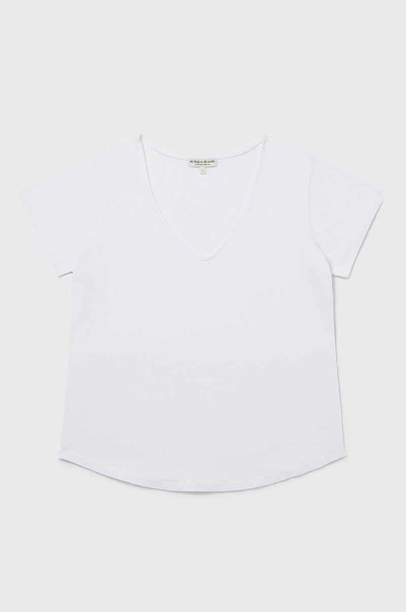 the lady & the sailor V Neck Tee in White Organic Cotton Jersey.