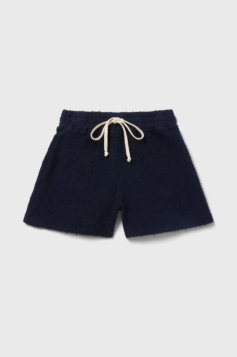 little lady & petit sailor Kids Weekend Short in Navy Bouclé