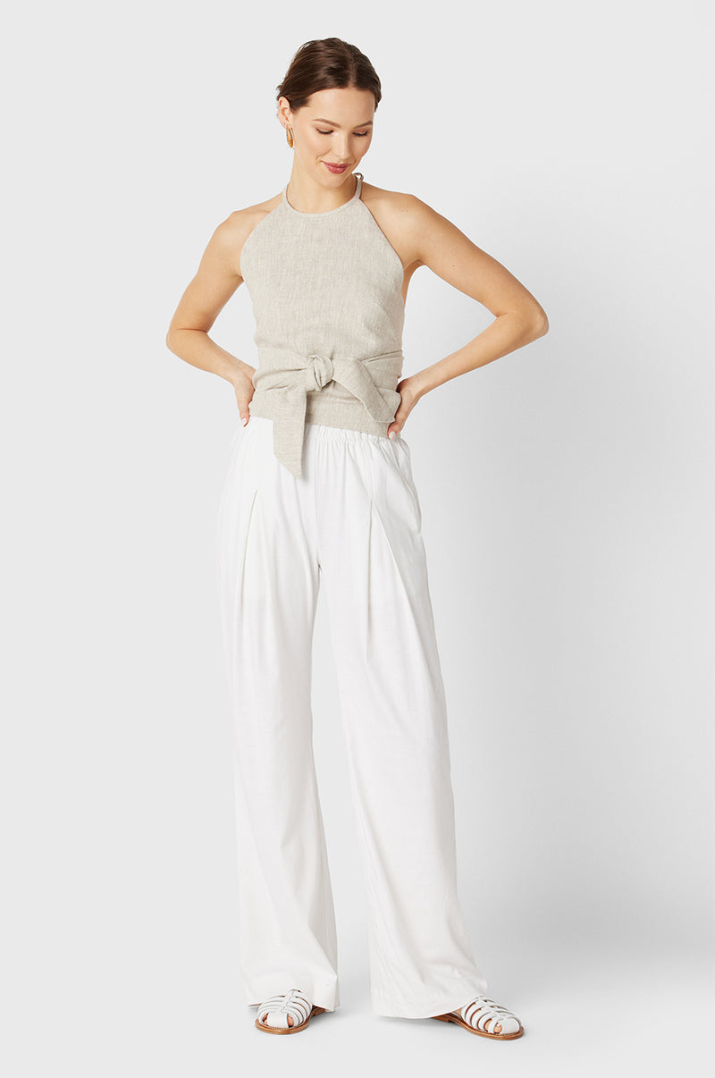 WRAP HALTER TOP IN NATURAL LINEN