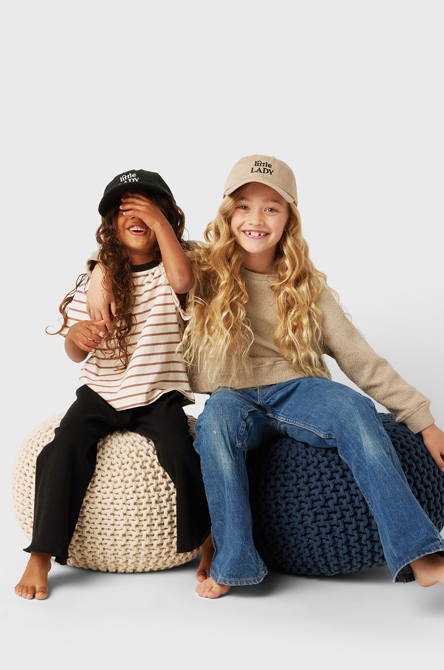 Model wearing Little Lady Baseball Cap in Black/White little lady & petit sailor