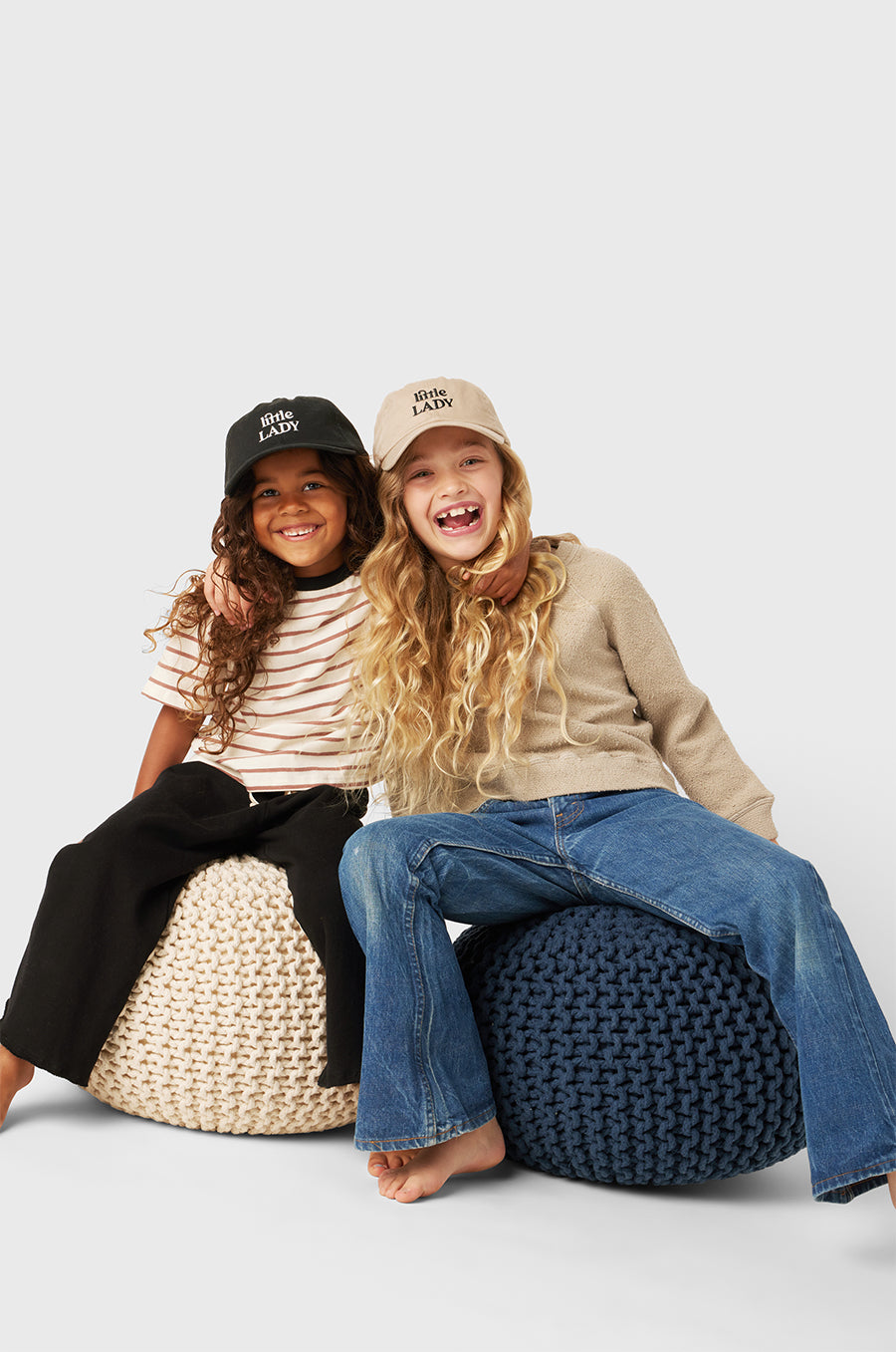 Model wearing Little Lady Baseball Cap in Black/White little lady & petit sailor