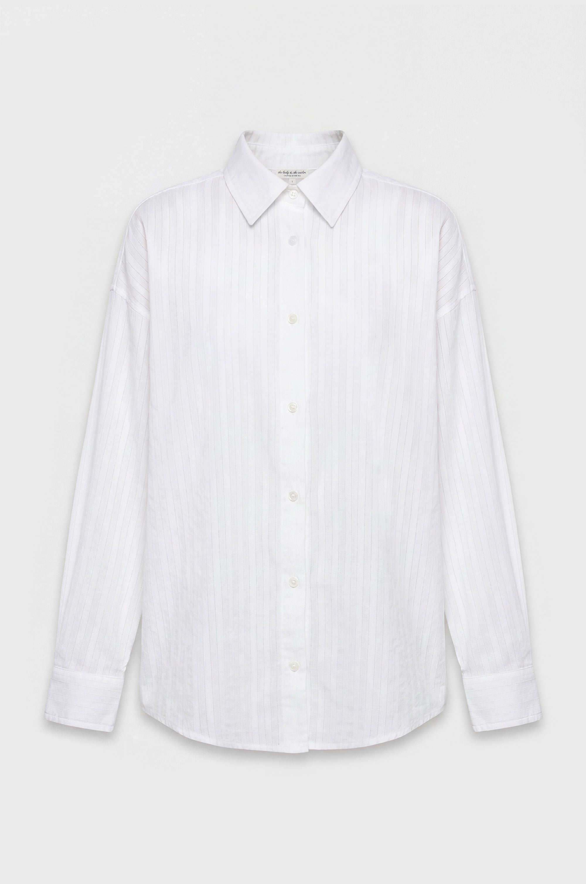POINTELLE STRIPE SUNDAY SHIRT IN WHITE