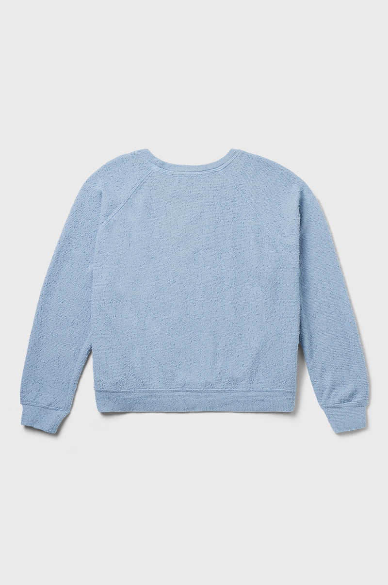 lady & the sailor Brentwood Sweatshirt in Dusty Blue Bouclé.