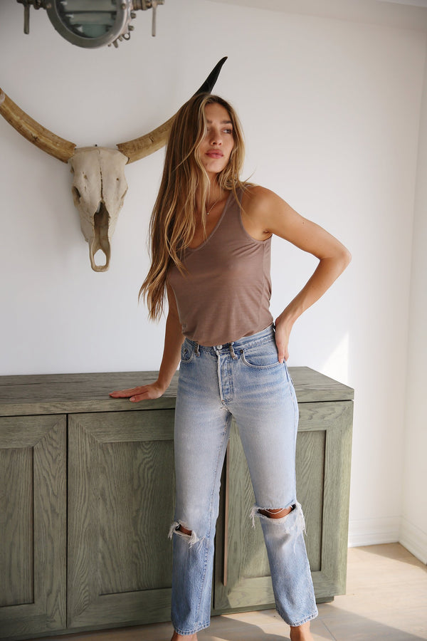 BIAS TANK IN TAUPE TENCEL