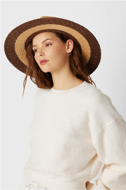 Model wearing the Ferruccio Vecchi Bella Rancher Hat in Stripe.