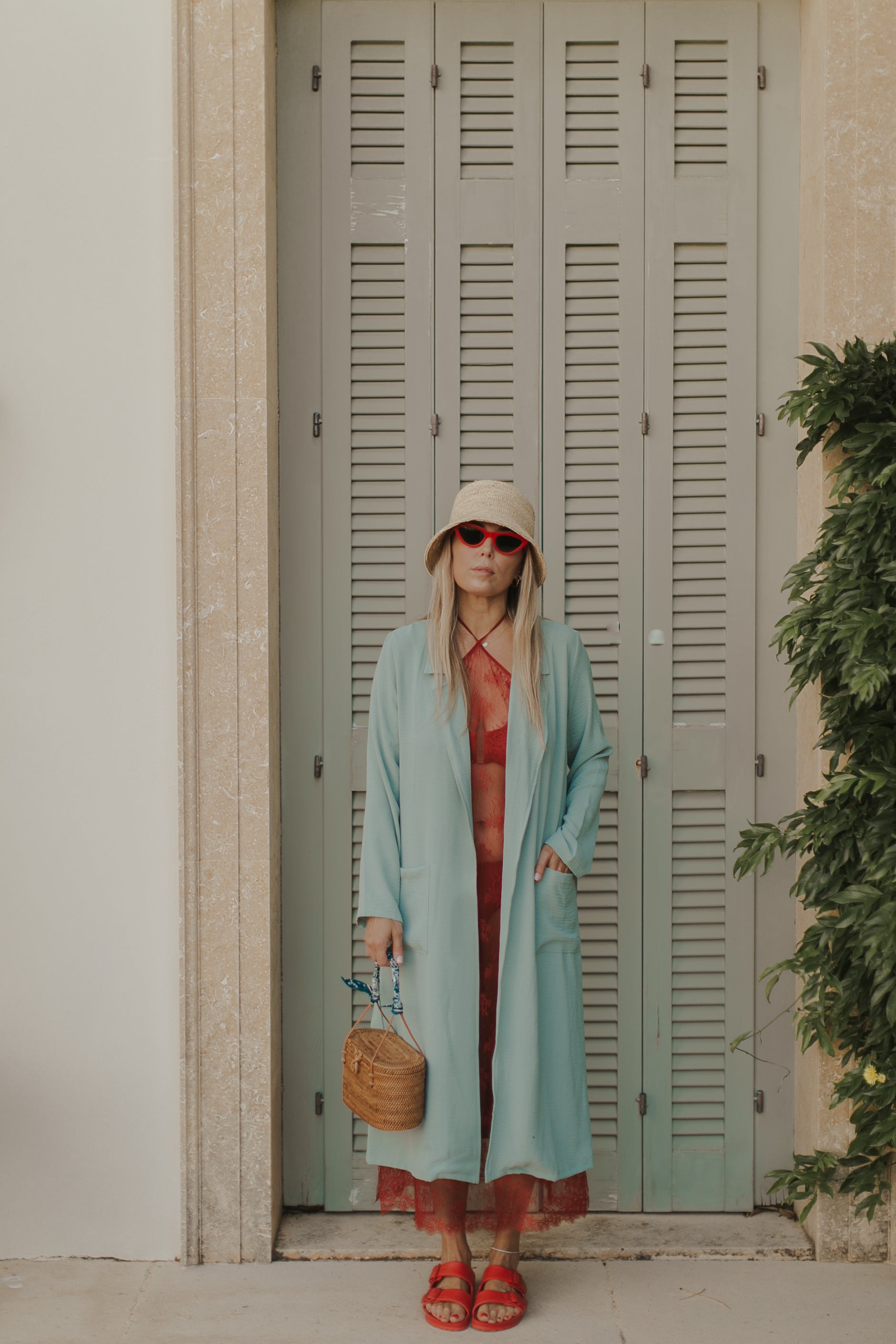 BELTED COAT IN SEAGLASS AIR FLOW