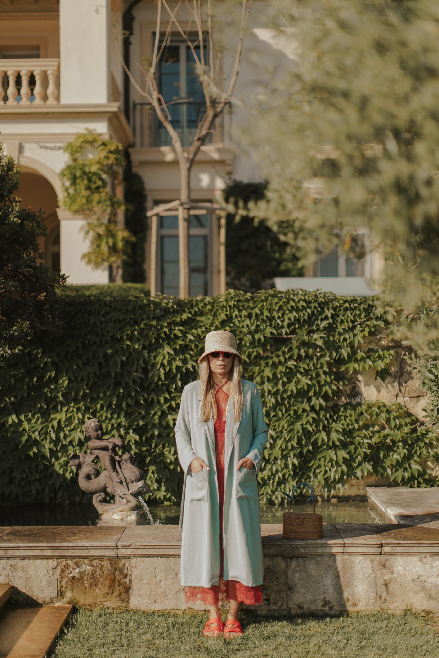 BELTED COAT IN SEAGLASS AIR FLOW