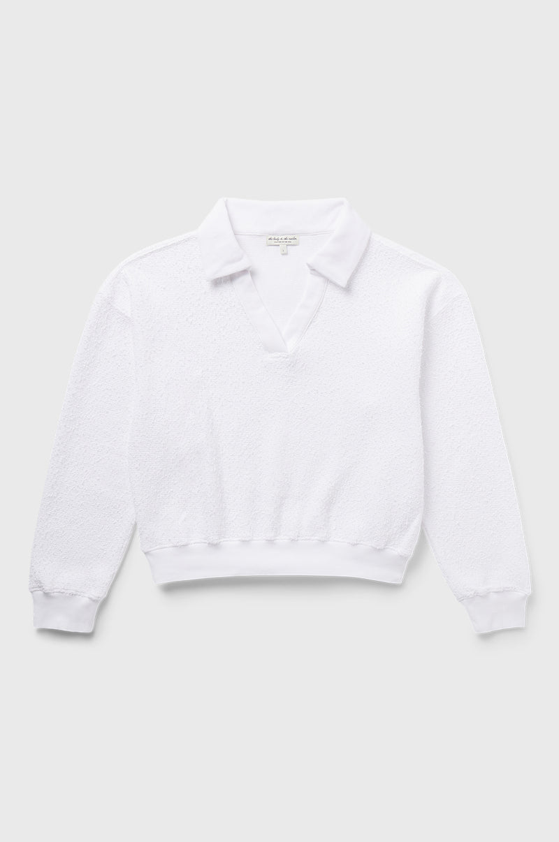 the lady & the sailor Polo Sweatshirt in White Bouclé.