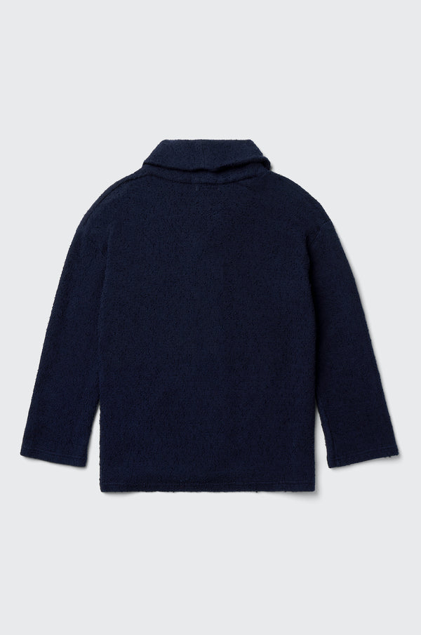 the lady & the sailor Snap Cardi in Navy Boucle.