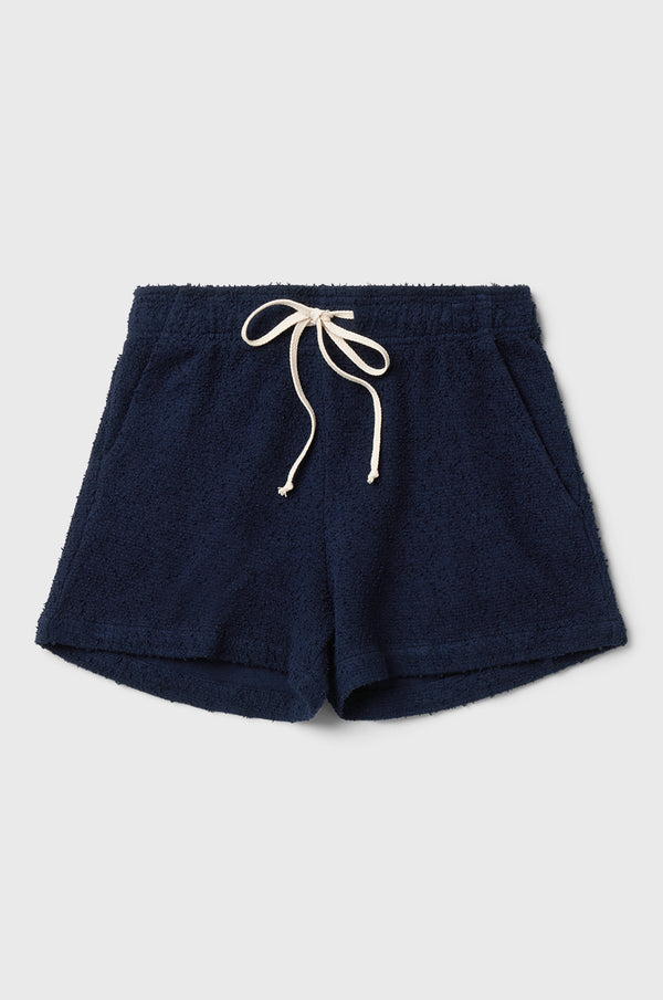 the lady & the sailor Weekend Short in Navy Boucle.